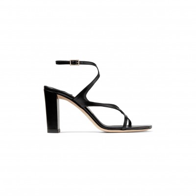 JIMMY CHOO AZIE 85 BLACK NAPPA LEATHER SANDALS AZIE85NAP